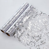 Snowkingdom 2 Pieces Silver Table Runner, Sequin Glitter Foil Metallic Silver Thin Mesh Table Runner Roll 11"x108", Silver Table Decorations Centerpiece for Wedding Birthday Party Christmas