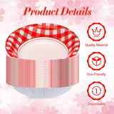 Nuogo Red Disposable Bowls Red Gingham Checkered Picnic Paper Bowls Party Bowls 16oz Ice Cream Salad Cups for Strawberry Birthday Party Supplies(60 Pcs)