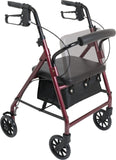 Probasics Junior Aluminum Rollator with 6 Inch Wheels, 250 Pound Weight Capacity, Burgundy, Medical Walker