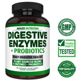 Digestive Enzymes with Probiotics - Multi Enzyme Nutritional Supplement - Acidophilus Bromelain Papaya Papain Lipase & Lactase - Improve Digestion - 120 Pills - Arazo Nutrition