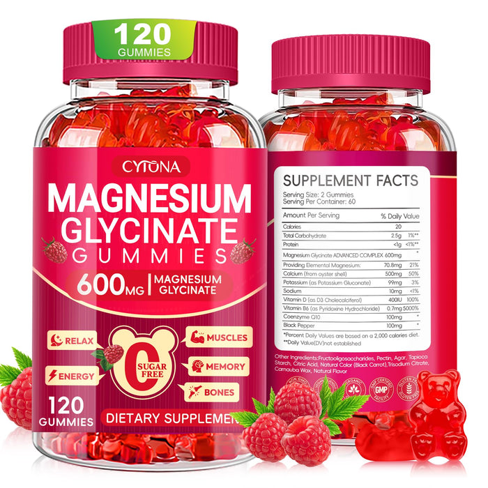 Magnesium Glycinate Gummies 600mg, Sugar Free Magnesium Gummies for Adults