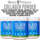 Root Vitality Collagen Peptides Powder - Grass-Fed, Pasture-Raised Hydrolyzed Protein Supplement for Skin, Hair, & Nails - Non-GMO, Zero Sugar Daily Supplement for Men & Women (45 Servings)