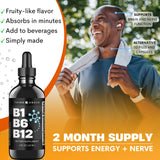 B1 B6 B12 Vitamin Liquid Drops - Nerve, Energy, Brain Support Supplement - Fruity-Like Flavor - Methylcobalamin, Thiamine, Pyridoxine - 60 Day Supply - 2 oz - for Men and Women - Simply Made