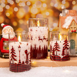 Eywamage Red Buffalo Plaid Christmas Flameless Candles with Remote, Flickering LED Pillar Candles in Glass Set of 3