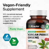 Panax Ginseng Capsules - Organic Korean Ginseng Pills - Natural Energy Supplement - Immune Support - Vegan Caps 1600 mg Serving