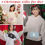 COSHAYSOO Blue Belt Bag Small Waist Fanny Pack Crossbody Purse with Initial Letter Patch for Teen Girl Granddaughter, Nylon Cross Body Travel Pouch Cute Trendy Christmas Gift (R)