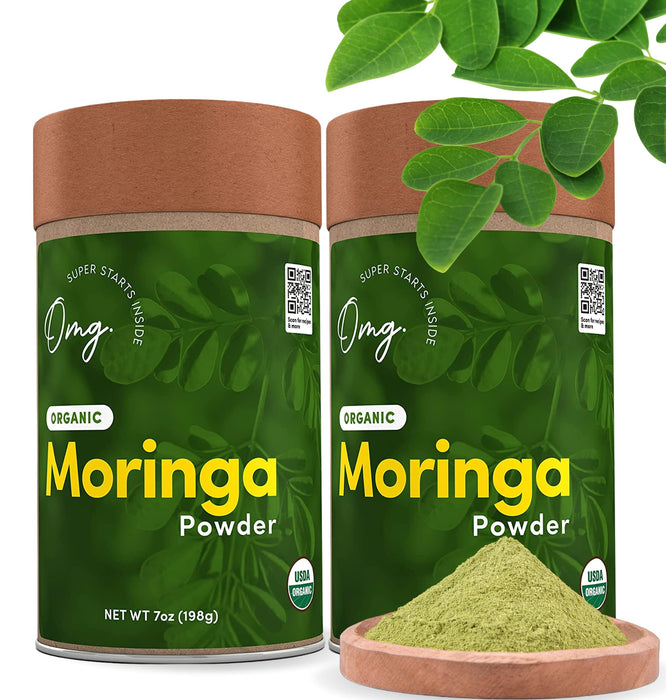 OMG! Superfoods Pure and Organic Moringa Powder - USDA Certified Moringa Oleifera, Great Source of Calcium, Iron, Vitamins A & E - 7 Oz (2 Pack)