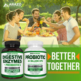 Digestive Enzymes with Probiotics - Multi Enzyme Nutritional Supplement - Acidophilus Bromelain Papaya Papain Lipase & Lactase - Improve Digestion - 120 Pills - Arazo Nutrition