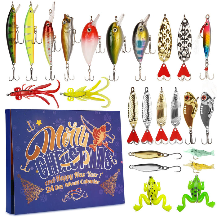 Fishing Advent Calendar 2024, 24 Days Christmas Countdown Fishing Lures Tackle Set for Adult Men Teen Boys, Xmas Surprise Gift for Fisher, Father, Granpa, Brother, Boyfriend