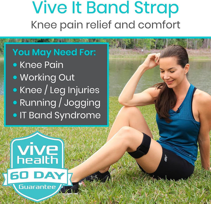 Vive IT Band Strap - (2 Pack) Iliotibial Band Compression Wrap - Outside of Knee Pain, Hip, Thigh & ITB Syndrome Support - Neoprene Brace for Running and Exercise - Athletic Stabilizer for Men, Women