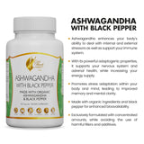 Organic Ashwagandha with Black Pepper by Coco March - Immune System, Fatigue, Strain, Discomfort, Pressure, Calming Support- Free from: Gluten, Dairy, Soy, GMOs, Vegan, Keto Friendly- 90 Capsules