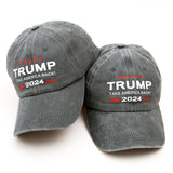 Fengligoo 2Pcs Trump Hat 2024 Take America Back Trucker Hat Grey Cotton Baseball Cap for Men Women