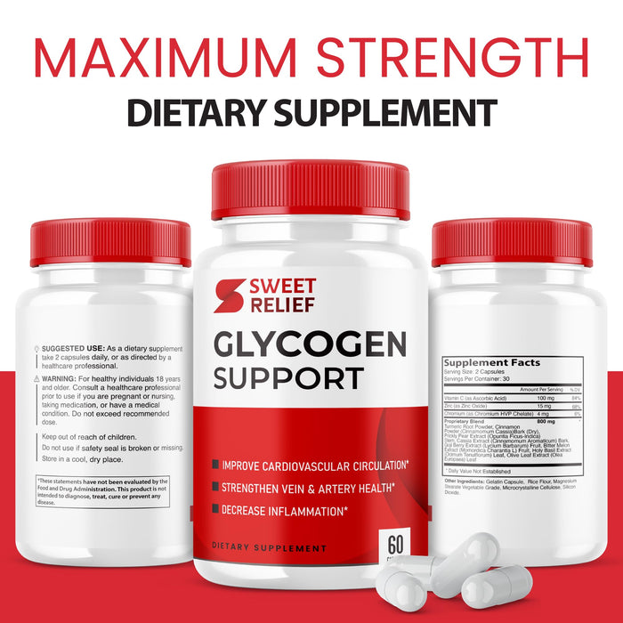 (2 Pack) Sweet Relief Glycogen Support - Official Formula - Sweet Relief Capsules Detox, Joint Support, Prostate Blood Vessel Advanced Strength Glycogen Support Supplement, Sweetrelief (120 Capsules)