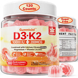 2Pack Sugar-Free Vitamin D3 K2 Filled Gummies 5000IU / 10,000 IU with 500mg Calcium + K2 (MK-7) 200mcg, Magnesium Citrate, Vitamin C, Extra Strength - Ultimate Absorption for Bone Muscle Teeth Immune