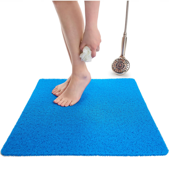 Anti Slip Shower Mat Square - Non Slip Shower Mats for Inside Shower - 24x24 Shower Floor Mat Non Slip - Square Bath Mat for Shower - Soft Secure Loofah Shower Mat Without Suction Cups (24x24 Blue)