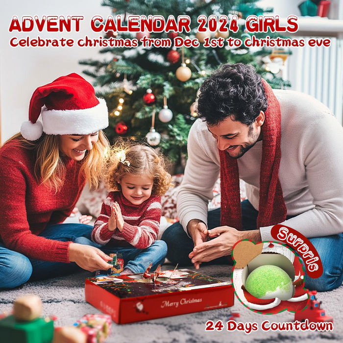 Advent Calendar 2024 Girls, Bath Bombs for Kids with Surprise Inside DIY Bracelets Making Kit, 24 Days Christmas Advent Calendar Gifts for Kids Girls