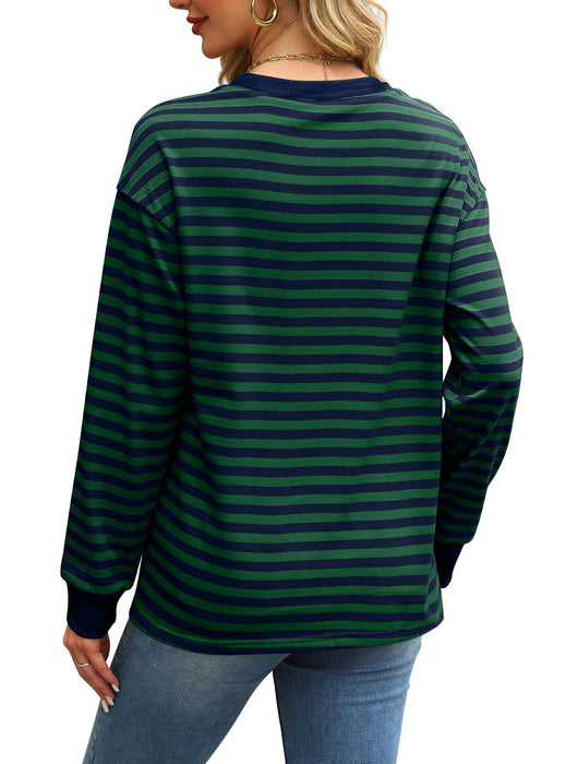 WIHOLL Christmas Shirts for Women Casual Long Sleeve Tunic Tops Striped Sweatshirt Dark Green L