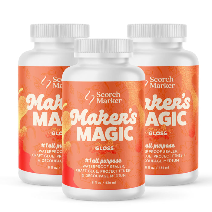 MAKER'S Magic by Scorch Marker, The All-in-One, All Purpose, Waterbase Decoupage Sealer, Glue, Finish for DIY Crafts and Arts with Quickest Dry & Cure Time. Gloss Finish, 8 Oz (3PACK)