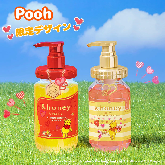 & HONEY Winnie the Pooh Limited Design 2023 & Honey Melty Moist Repair Limited Pair Set [Shampoo Body/Treatment Main Unit / 4step Travel Kit] Swell Care