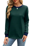 WIHOLL Christmas Shirts for Women Casual Long Sleeve Tunic Tops Striped Sweatshirt Dark Green L