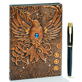 Vintage 3D Phoenix Embossed Leather Writing Journal with Golden Pen Set,A5,200Pages,Antique Handmade Daily Notepad Sketchbook,Travel Diary&Notebook to Write in,for Women Men (Red Bronze)