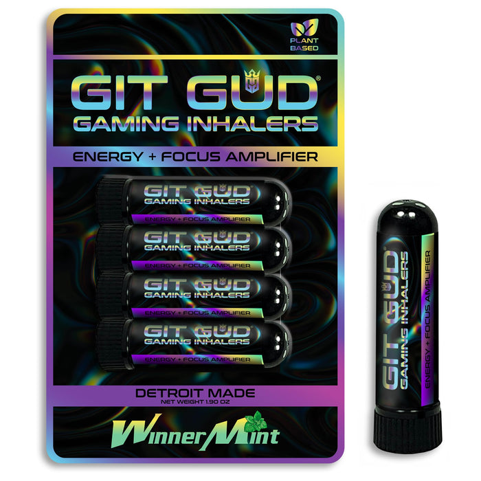 GIT GUD Gaming Vapor Inhaler 4-Pack | Energy, and Focus Amplifier | Stimulating, Smelling Vapors for Instant Wake Up | Powerful, Reusable Mint, 1000+ Uses, Aromatherapy | WinnerMint (Wintergreen)