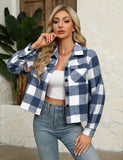 Zeagoo Flannels for Women Cropped Plaid Jacket Button Down Shacket Shirt Oversized Fall Coat Jacket Christmas