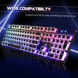 YSCP Typewriter Style Mechanical Gaming Keyboard RGB Backlit Wired with Blue Switch Retro Round Keycap 104 Keys Keyboard (Black 104 Keys RGB)