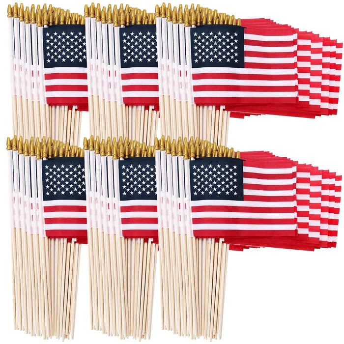500 Pack Small American Flags on Stick, 4x6 Inch Small US Flags/Mini American Flag Hand Held Stick Flags with Kid-Safe Spear Top, Independence Day, Memorial Day Decorations