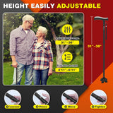 BeneCane Walking Cane for Men & Women Walking Stick for Seniors Folding Canes Quad Cane Adjustable Lightweight Sturdy Free Standing Collapsible Heavy Duty with Soft TPR T-Handle and Travel Bag