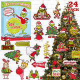 Advent Calendar 2024-24 Days of Christmas Tree Ornaments - Green Christmas Wooden Countdown Decorations Gifts for Teen Kids Boys Girls Adults