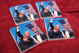 Trump Fight Fight Fight Stone Coaster Set of 4, Trump Shot Assassination Attempt, absorbent square coasters with holder. Holiday gift. Christmas gift. Trump Gift.