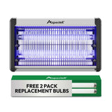 Aspectek 20W Electric Bug Zapper for indoor use. Effective against mosquitoes and flies. 2 extra replacement bulbs included. Lightweight design, 2800V powerful Grid, easy cleaning, washable tray.