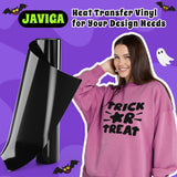 JAVIGA Black HTV, 12" x 25ft Black Iron on Vinyl Roll Compatible with Cricut All Cutting Machine and Heat Press, Black Heat Transfer Vinyl for Halloween Decorations