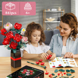 Flowers Bouquet Building Set, Roses Building Set with Vase, Home Office Creative Decoration, Valentine Day, Birthday, Christmas Ideal Gift for Kids, Adults - 841Pcs