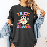 Halloween Teacher Shirt Women Trick or Teach Shirts Cute Spooky Teacher T-Shirt Ghost Pumpkin Top Fall Shirt(DarkGrey2, Small)