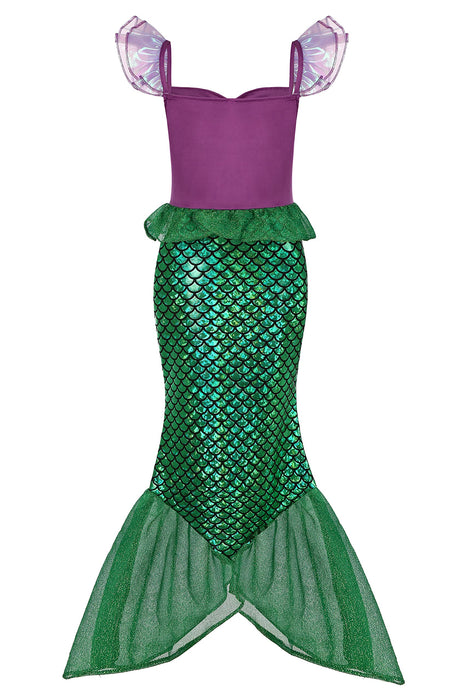 Oumbivil Mermaid Princess Dress Ariel Costume for Grils Cosplay Birthday Party Halloween Costumes with Wig, Headband, Necklace, Gloves OU031XS