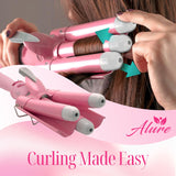 Alure Three Barrel Curling Iron Wand Hair Waver with LCD Temperature Display - 1 Inch Ceramic Tourmaline Triple Barrels, Dual Voltage Crimp