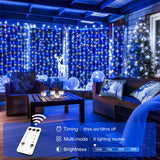 JMEXSUSS 300LED Curtain Lights Plug in with Remote, 9.8x9.8ft Blue and White Christmas Lights Outdoor, 8 Modes Hanging Fairy String Lights for Bedroom Party Window Wall Yard Patio Porch Indoor Decor