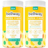 Bellway Super Fiber Supplement Powder (2 Pack) - Psyllium Husk Powder, Sugar Free, Vegan, Gluten Free, Tropical Twist, 144 Servings