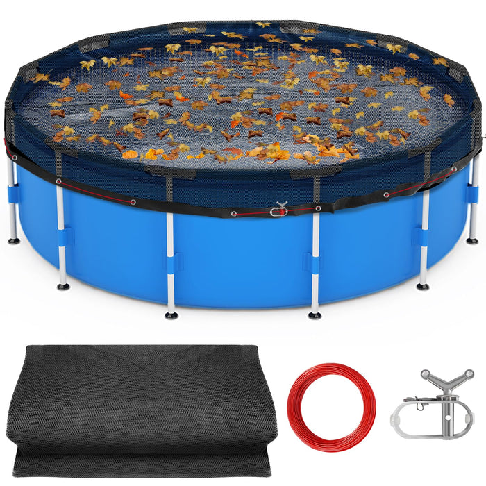 21 FT Pool Leaf Net Cover for Above Ground Pools, Ultra-Fine 0.15’’ Mesh Pool Cover with Winch & Cable, Pool Leaf Cover Prevents Leaves and Debris from Entering Pool