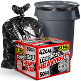 ToughBag 42 Gallon Trash Bags, 3 Mil Contractor Garbage Bags (50 COUNT) Heavy Duty Large Trash Can Liners, Black Garbage Bags, 38 x 48" - Construction Bags, Lawn, Industrial, Leaf - Made in USA