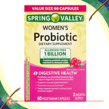 Probiotics for Women 60 Capsules, Dietary Supplement 1 Billion CFUs - Digestive Health by Spring Valley + Includes Venancio’sFridge Sticker