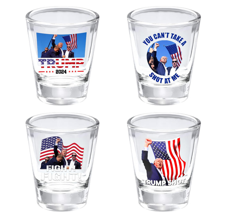 Pekuality Trump Shot Glass 1.5oz-2024 Survived Shot at Election Rally -Never Surrender Not Guilty Free - Trump Mug Shot Glass -Small Glass Cups Mug Gift (4 pcs)