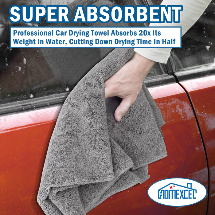 HOMEXCEL Professional Large Microfiber Car Drying Towels 2 Pack, Lint Free, Scratch Free, Highly Absorbent Drying Towel for Cars, SUVs, RVs, Trucks, and Boats,31" x 24",Grey