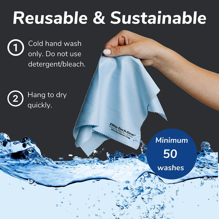 Elite Tech Gear Microfiber Cloth - 8-Pack, 12" x 12" Oversized Cleaning Cloths. Washable and Durable Microfiber Cleaning Cloth for Glasses, Lenses, Electronics and Screens. High Tech Quality Material