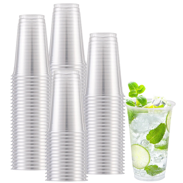 Lamosi 16 oz Clear Plastic Cups, 100 Pack Disposable Party Cups, PET Plastic Drinking Cups for Party & Wedding, Clear Cocktail Cups for Cold Drinks