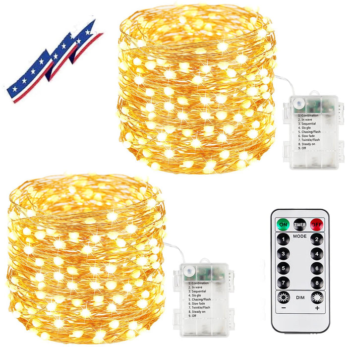 2Pack 132Ft 400LED Battery Operated Fairy Lights with Remote, Waterproof Battery Christmas String Lights with Timer, Twinkle Lights for Bedroom Christmas Decorations (Warm White)