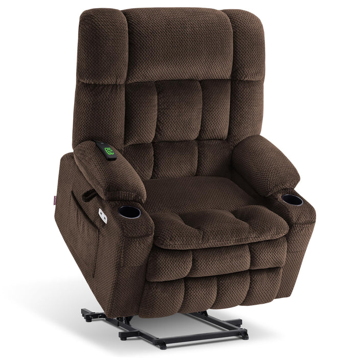 MCombo Large Dual Motor Power Lift Recliner Chair Sofa with Massage and Heat for Big Elderly People, Infinite Position, USB Ports, Fabric R7891 (Large-Wide, Coffee)