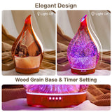 Porseme 280ml Essential Oil Diffuser, 3D Glass Aromatherapy Diffusor, Ultrasonic Cool Mist BPA Free Aroma Humidifier with Timer and Color Changing Function, Waterless Shut-Off for Home Office Room